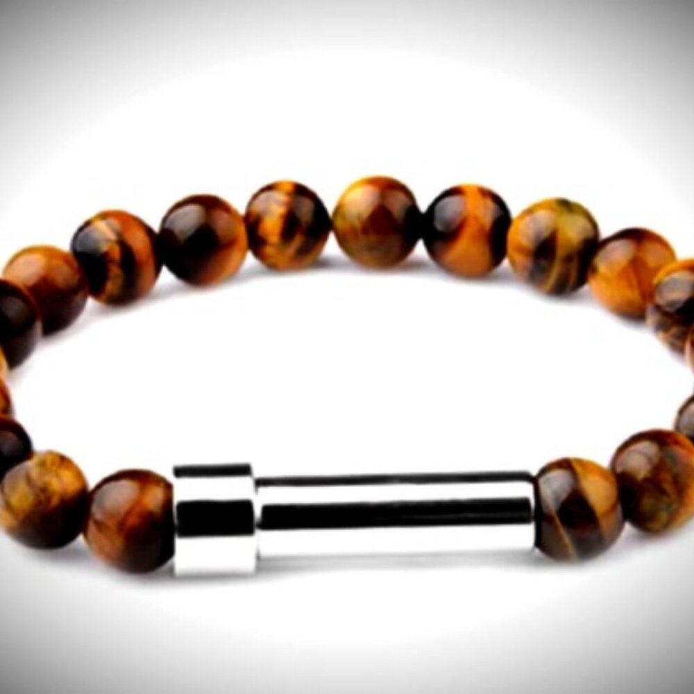 Tiger Eye Beaded CREMATION URN Stretch Bracelet with Steel Ashes Storage